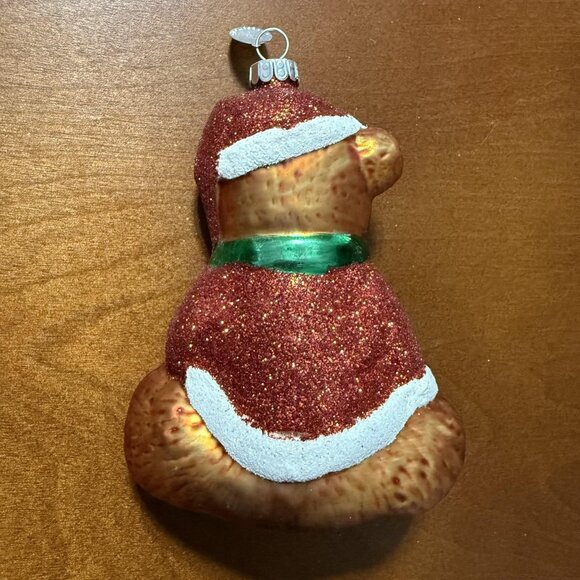 Christopher Radko Teddy Bear Christmas Ornament Retro Glass Red Green Glitter - Picture 6 of 6
